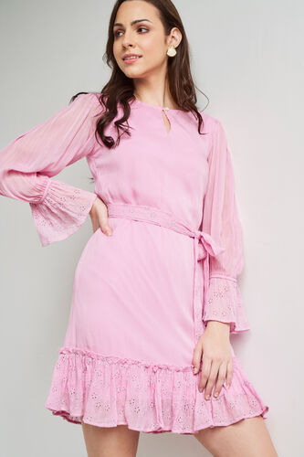 Pink Solid Straight Dress, Pink, image 3